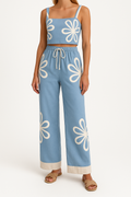 Women's Set with Top and Wide Pants – Cotton – Relaxed Fit – Floral Pattern