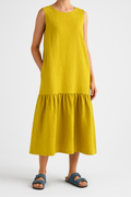 Women's Midi Dress – Sleeveless – Loose Fit – Linen Blend – Ruffle Edge – For Everyday Use