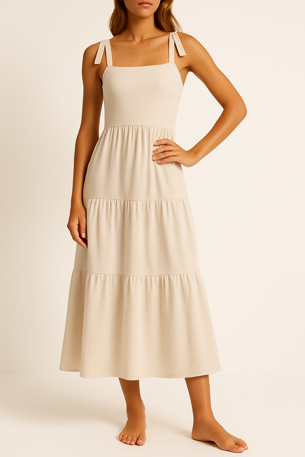 Women's A-line Dress – Light Cotton – Midi Length – Sleeveless with Adjustable Straps
