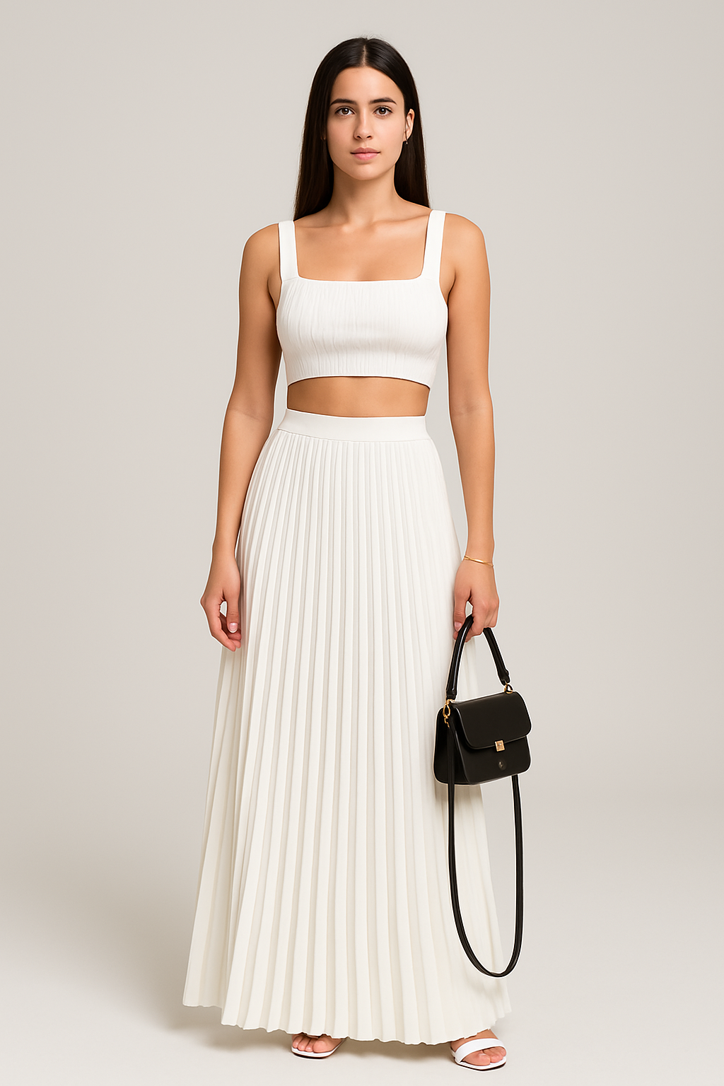 Ribbed Knit Square Neck Cropped Tank Top