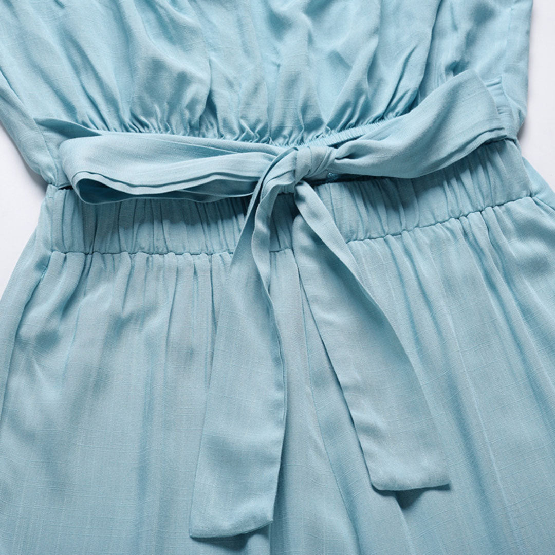 Women's Jumpsuit - Strapless - Waistband - Wide Leg Width - Elegant and Comfortable