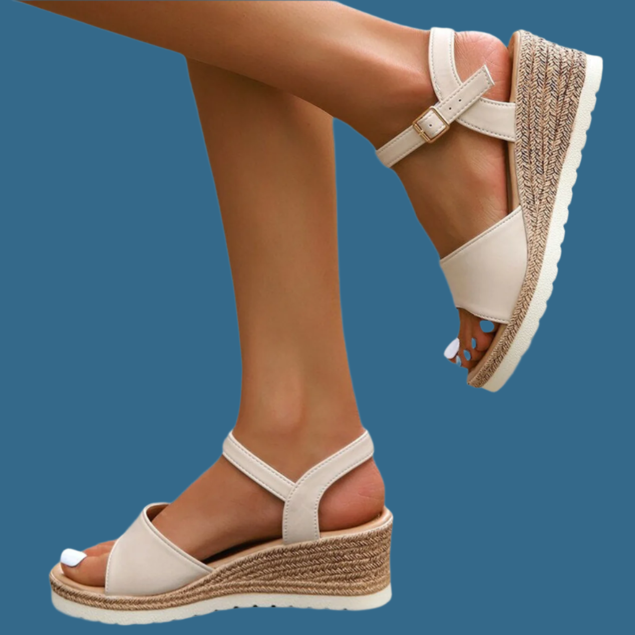 Women's Wedge Heel Sandals – Ankle Strap – Open Toe – Woven Espadrille Sole