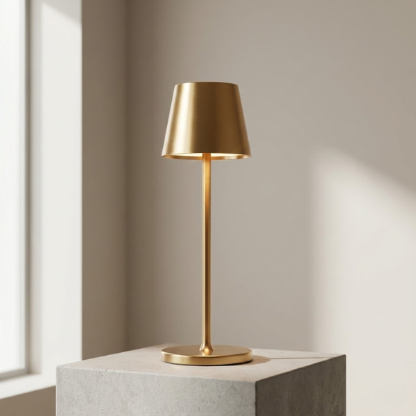 Brushed Metal Weighted Angled Shade Table Lamp