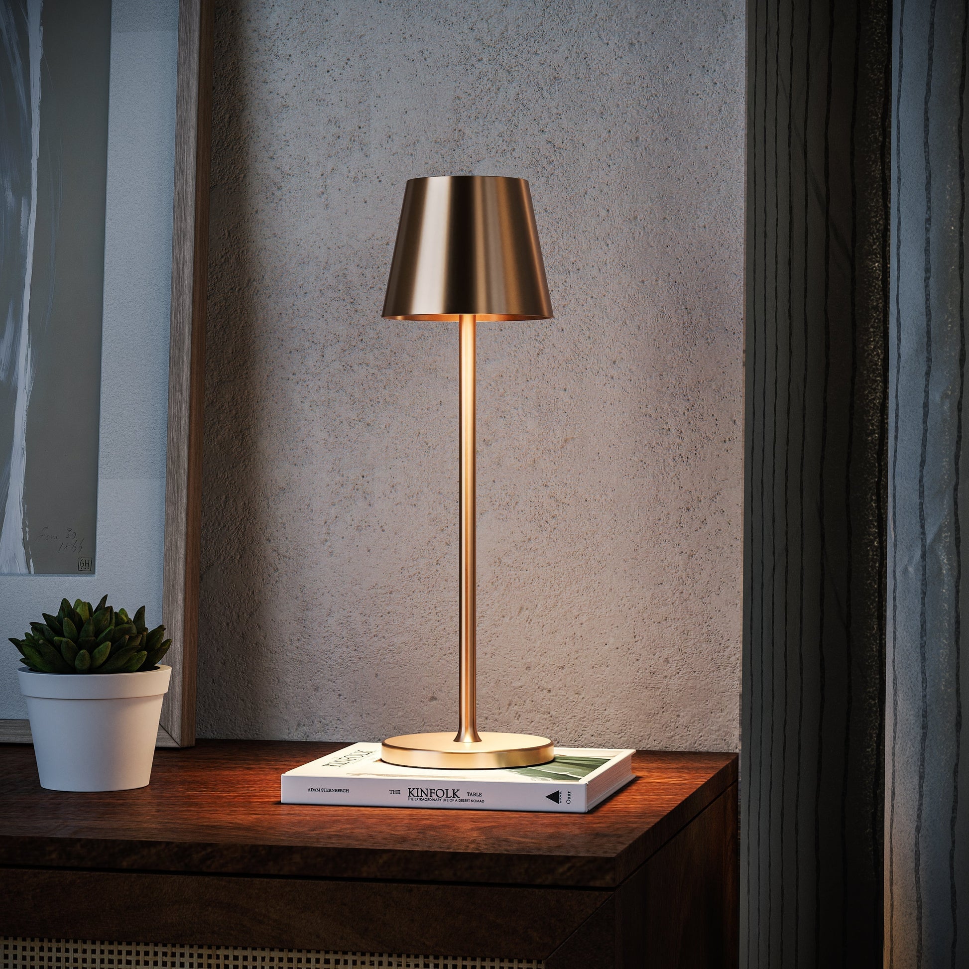Brushed Metal Weighted Angled Shade Table Lamp