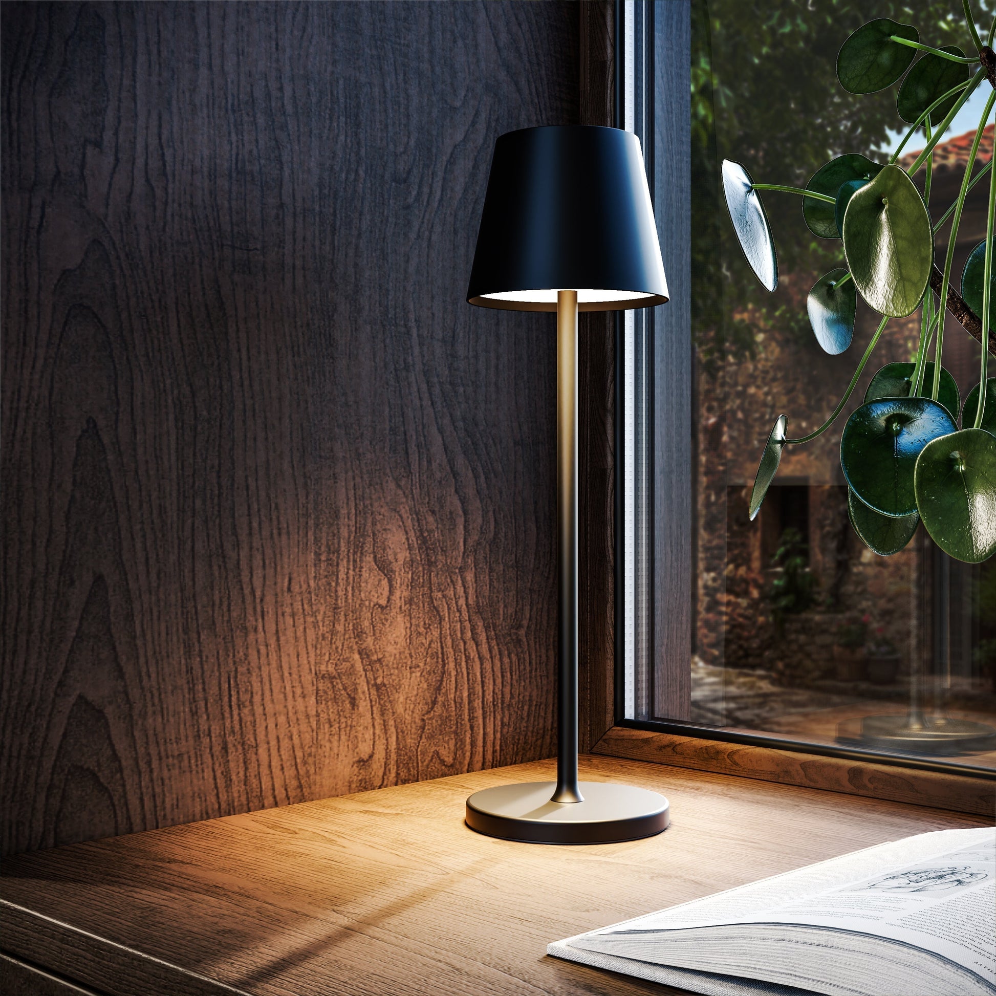 Brushed Metal Weighted Angled Shade Table Lamp