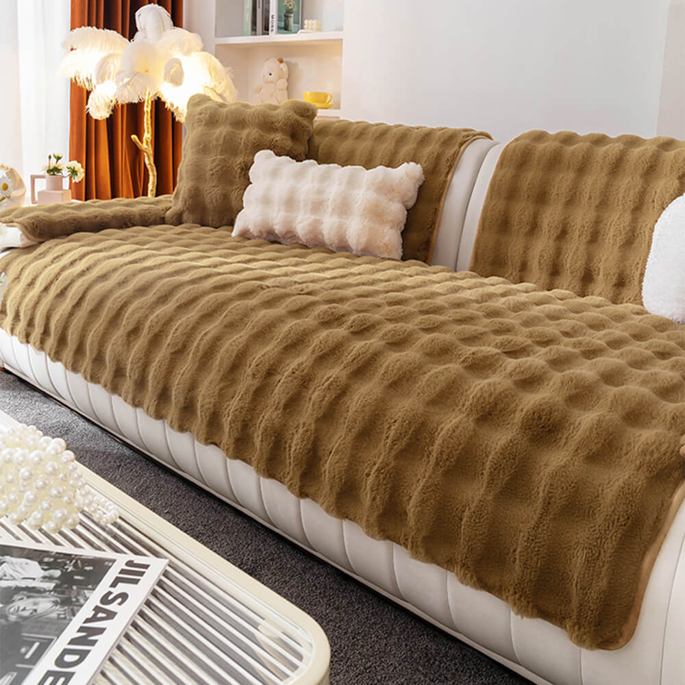 Quilted Faux Fur Full Coverage Sofa Slipcover