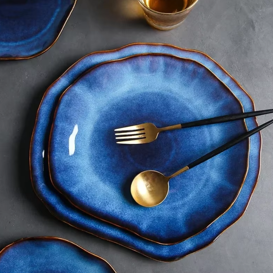 Hand-Glazed Ceramic Scalloped Rim Plate Set