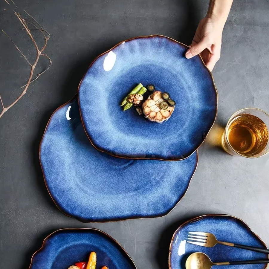 Hand-Glazed Ceramic Scalloped Rim Plate Set
