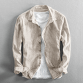 Men's Shirt - Breathable Cotton/Linen - Striped - Button Closure - Regular Fit - Long Sleeved