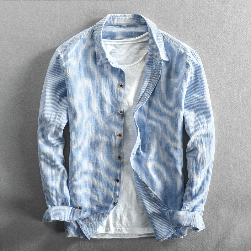 Breathable Cotton Linen Striped Regular Fit Shirt