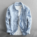 Men's Shirt - Breathable Cotton/Linen - Striped - Button Closure - Regular Fit - Long Sleeved