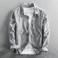 Men's Shirt - Breathable Cotton/Linen - Striped - Button Closure - Regular Fit - Long Sleeved