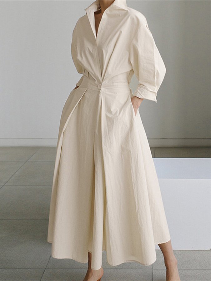 Midi Length A-line Fit Shirt Dress