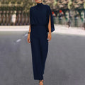 Women's Jumpsuit – High Neck – Slit Cape Sleeves – Fitted Waist – Wide Legs