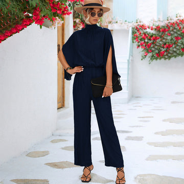 High Neck Slit Cape Sleeve Jumpsuit