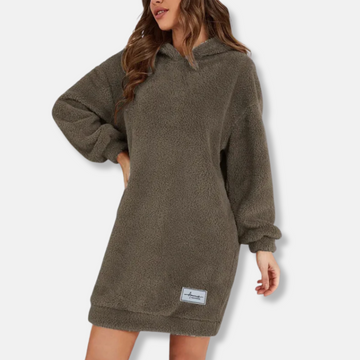 Fleece Texture Oversized FIt Mini Hoodie Dress