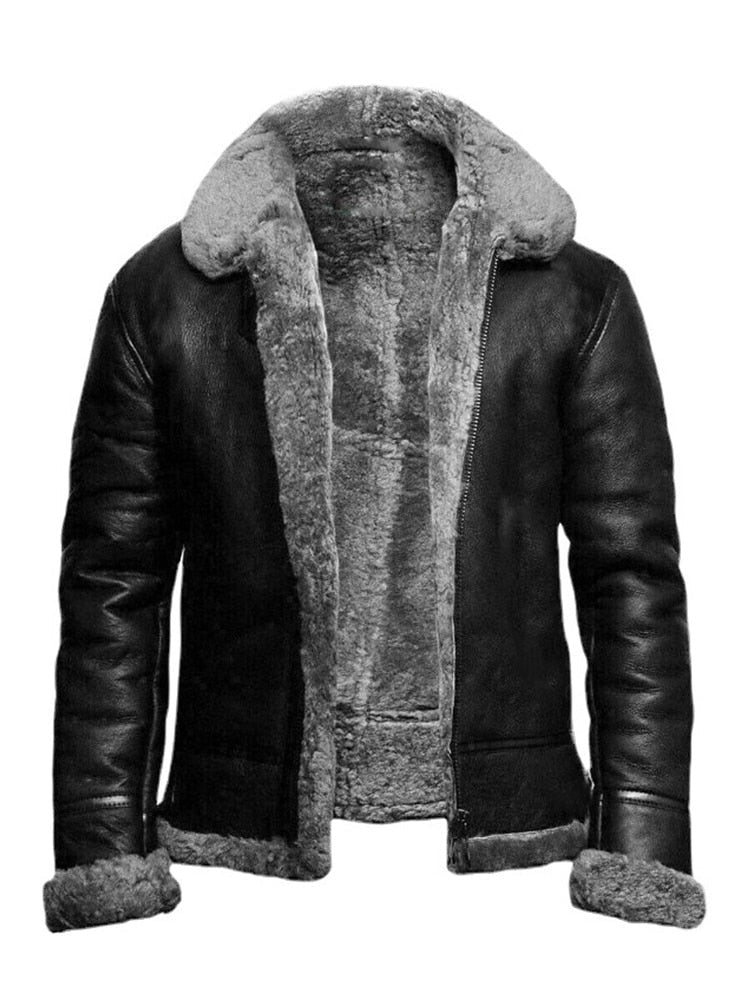 Slim Fit Shearling Lined Leather Look Jacket