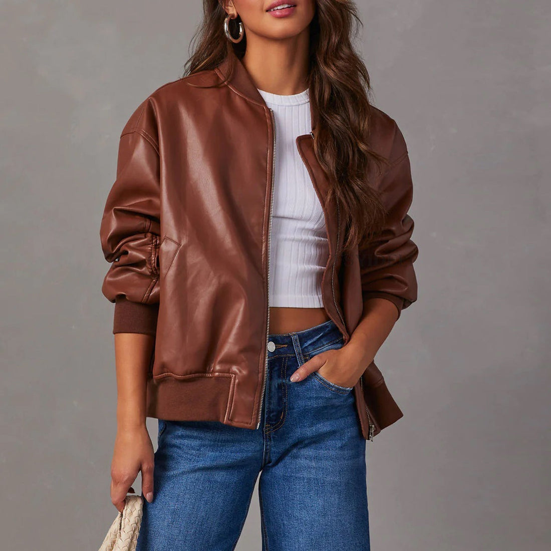 Leather Relaxed Fit Bomber Jacket