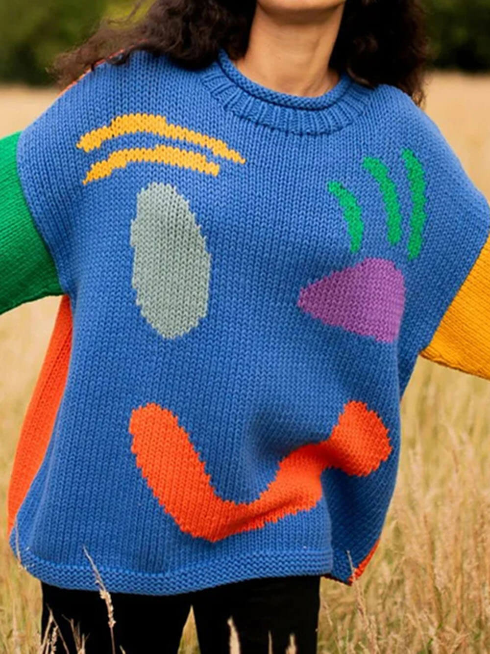 Wool Blend Oversized Artistic Knit Pullover