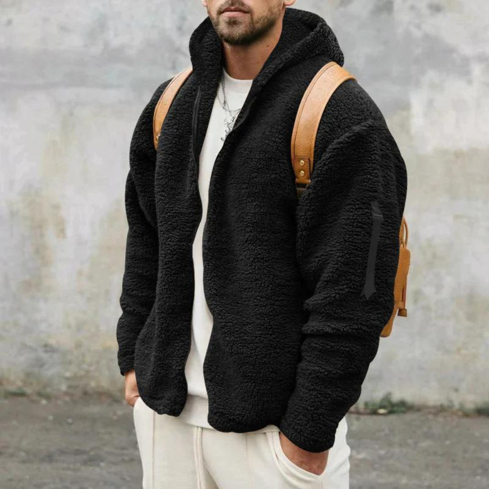 Sherpa Fleece Zip-Up Relaxed Fit Hoodie