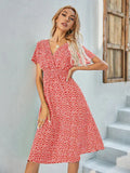 Women's Dress - A-line Fit - V-neck - Short-sleeved - Light and Comfortable
