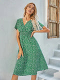 Women's Dress - A-line Fit - V-neck - Short-sleeved - Light and Comfortable