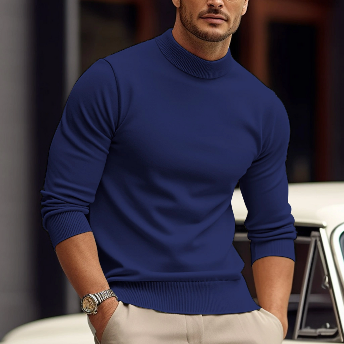 Slim Fit Ribbed Crew Neck Pullover Sweater