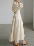 Women's Shirt Dress - Midi Length - Waistband - A-line Fit - Long Sleeves