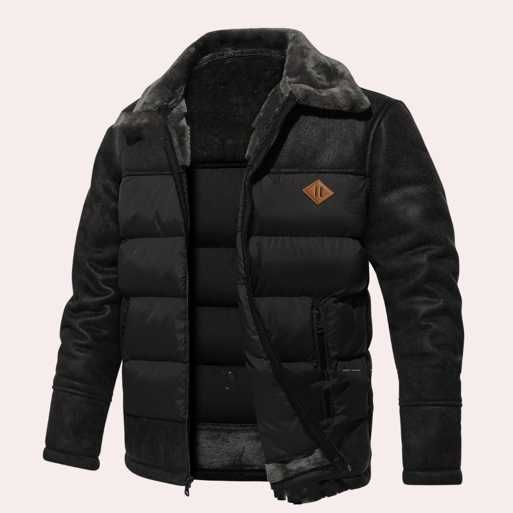 Quilted Faux Leather Sleeve Jacket