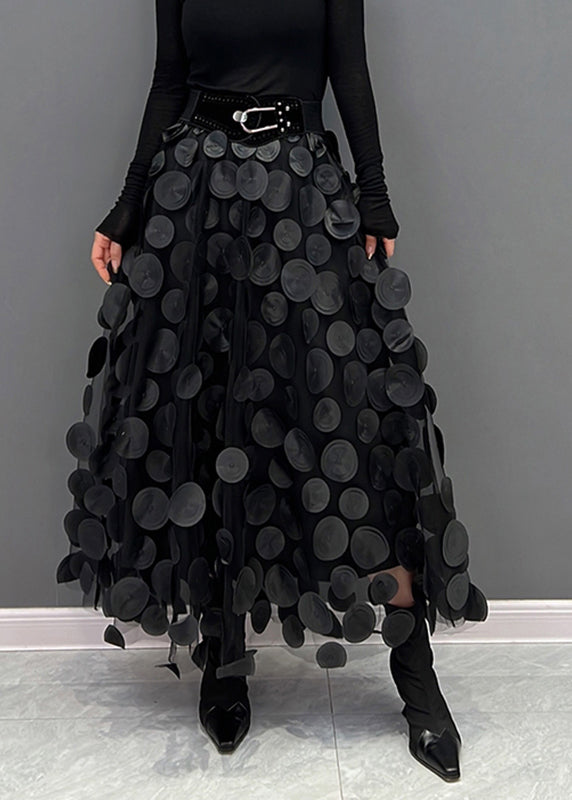 Women's Maxi Skirt - High Waist - Tulle with 3D Circle Details - Elegant Statement Look