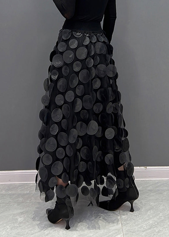 Women's Maxi Skirt - High Waist - Tulle with 3D Circle Details - Elegant Statement Look