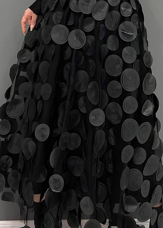 Women's Maxi Skirt - High Waist - Tulle with 3D Circle Details - Elegant Statement Look