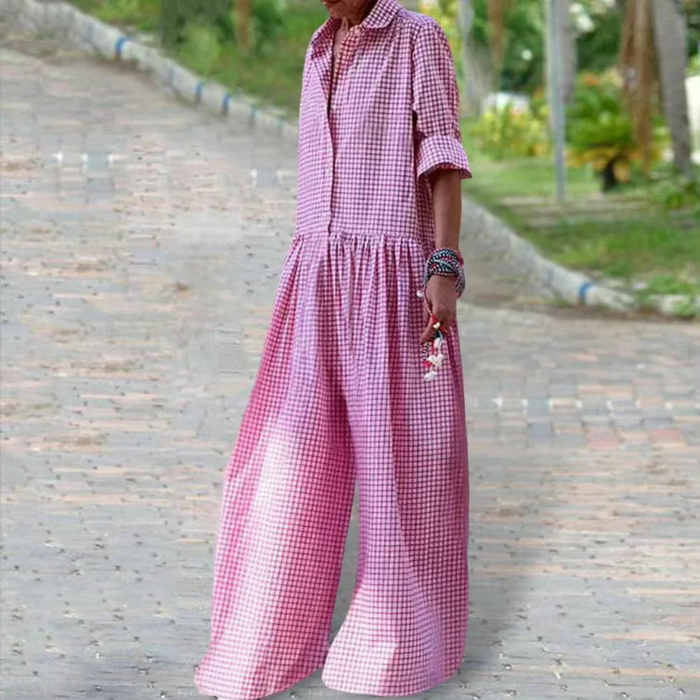 Cotton Blend Relaxed Wide Leg Jumpsuit