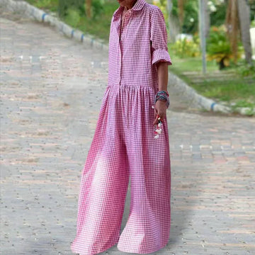 Cotton Blend Relaxed Wide Leg Jumpsuit