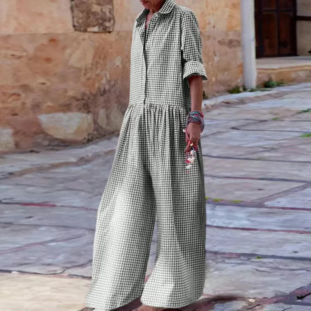 Cotton Blend Relaxed Wide Leg Jumpsuit