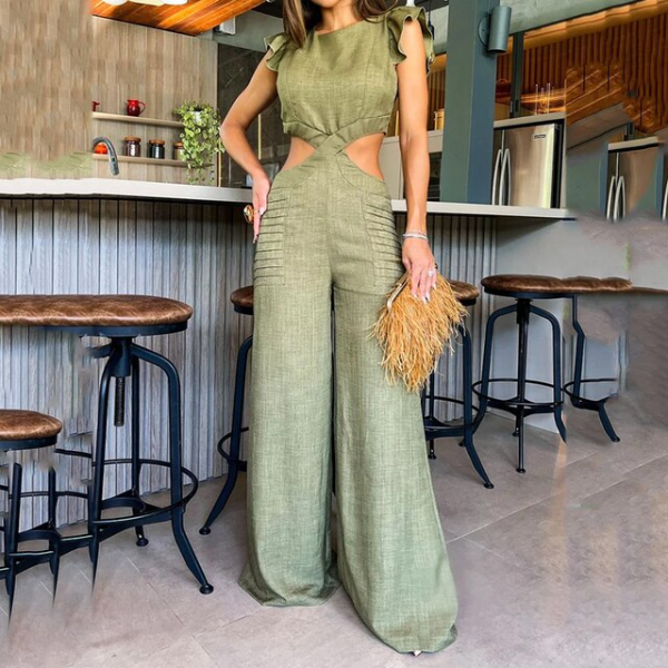 Cut-out Ruffle Sleeve Wide Leg Jumpsuit