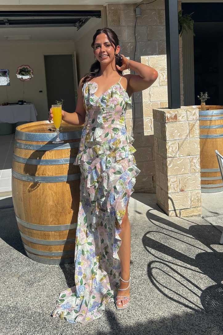 Light Airy Floral Ruffle Maxi Dress