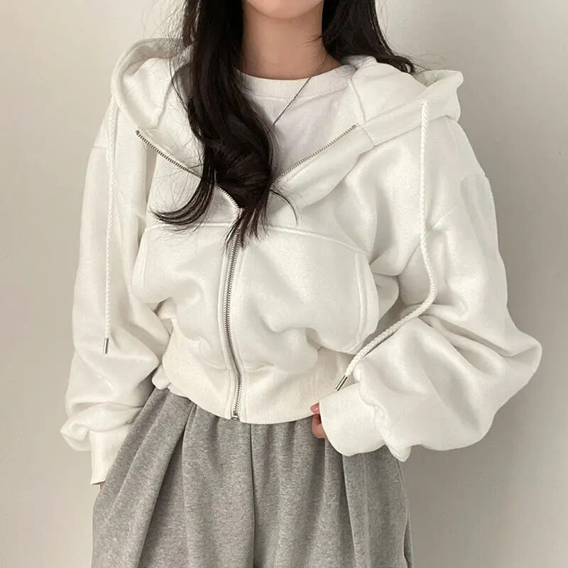 Oversized Plush Feel Cropped Hooded Jacket