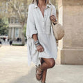 Women's Shirt Dress - Oversized Fit - Long-Sleeved - Light and Breathable - Button Closure