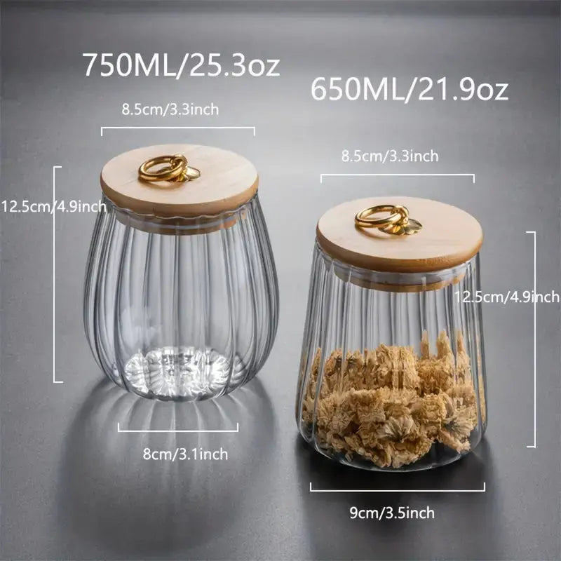 Ribbed Glass Bamboo Lid Storage Jar
