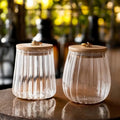 Ribbed Glass Bamboo Lid Storage Jar