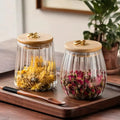 Ribbed Glass Bamboo Lid Storage Jar