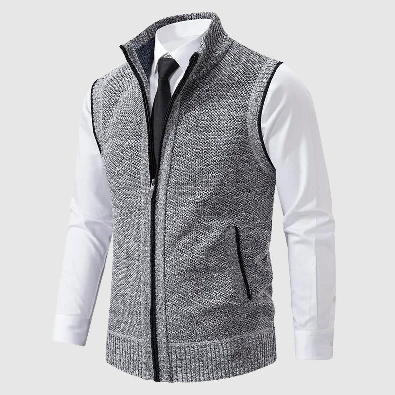 Men's Sweater Vest – Slim Fit – Soft Knitted – Zipper – Ribbed Edges – Smart Casual