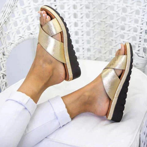 Padded Platform Cross Strap Sandals