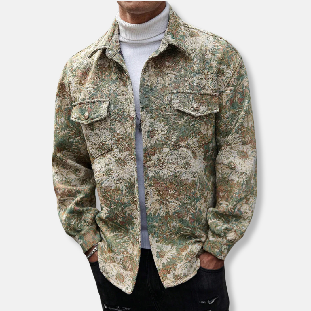 Relaxed Floral Jacquard Utility Jacket