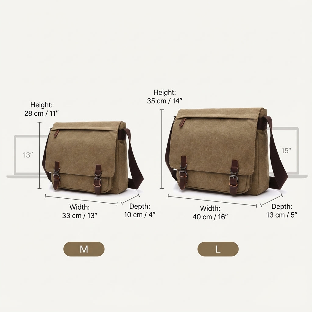 Canvas Leather-Trim Adjustable Messenger Bag