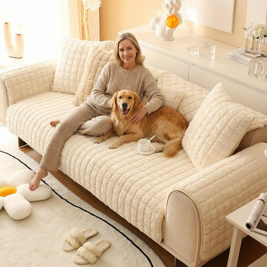 Plush Quilted Sofa Slipcover