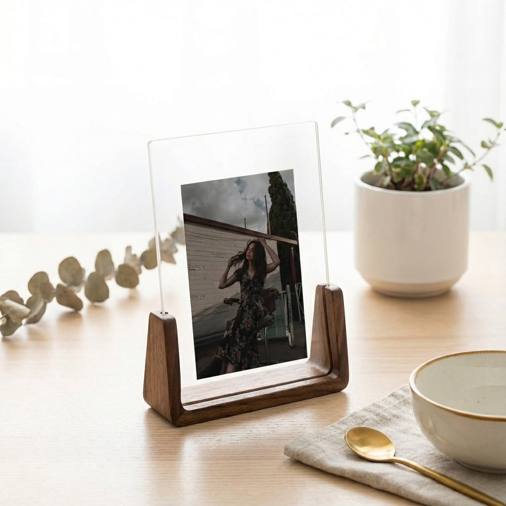 Walnut Wood Acrylic Grooved Desktop Photo Frame