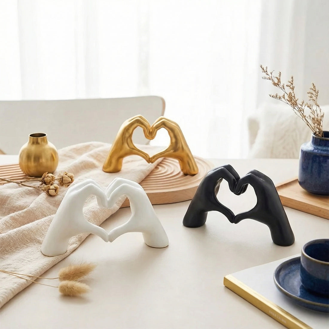 Sculptural Resin Hand-Heart Tabletop Sculpture