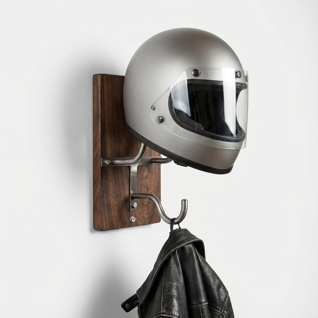 Wood Curved Hook Helmet Wall Rack